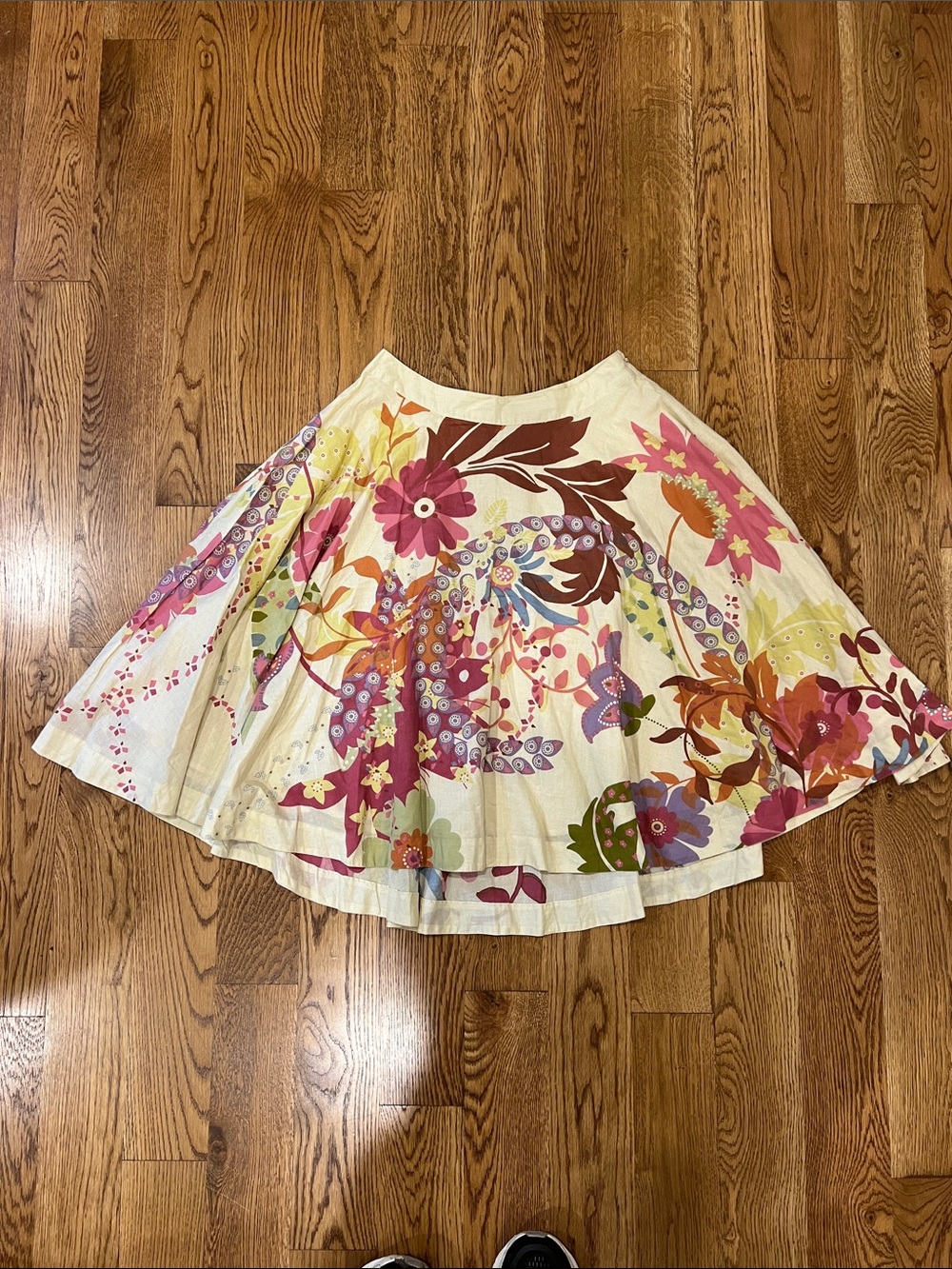 Cream Floral A-Line Skirt with Pink & Orange Blooms